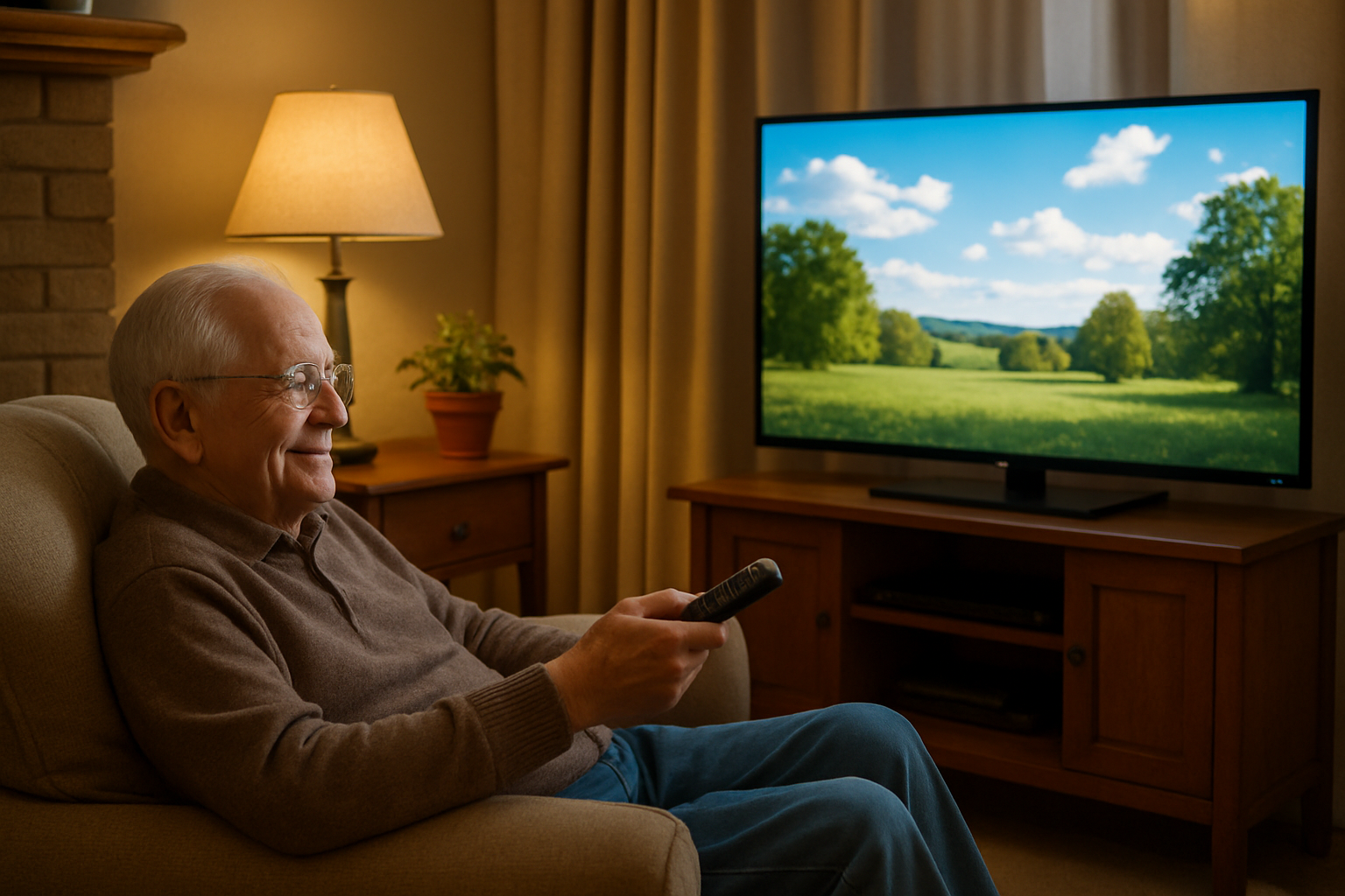 elderly person using TV