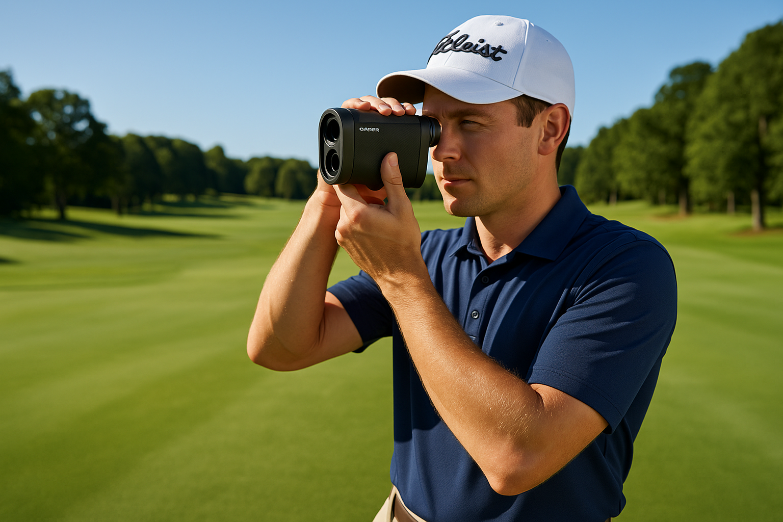 Golfer using the Garmin approach z82 golf range finder
